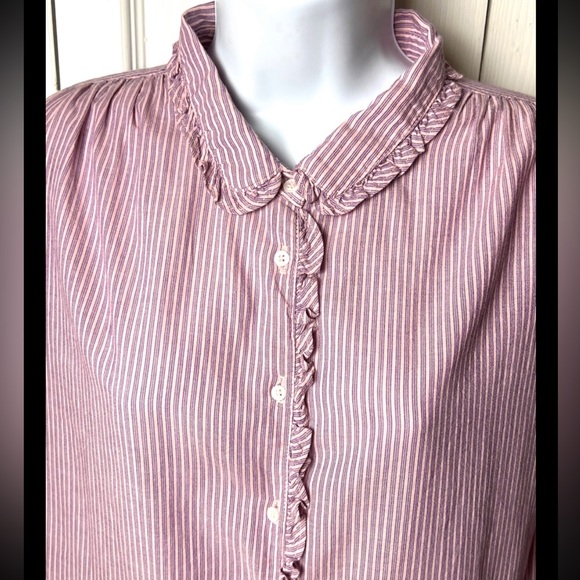 XIRENA Hale Blouse Shirt Button Down Ruffle Pink Purple Long Sleeve Small - Picture 5 of 9